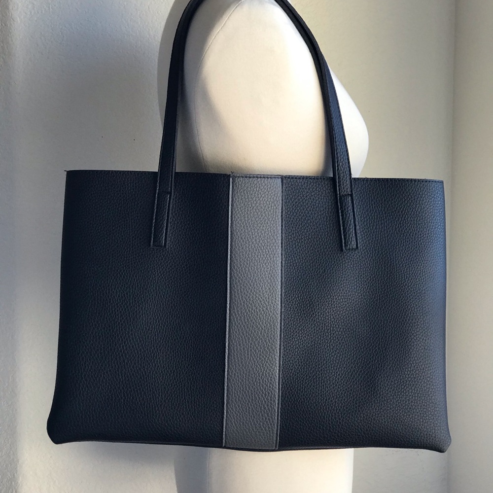 Minimalist Colorblock Chic Sleek Tote Black Gray Handbag Purse Vegan Leather